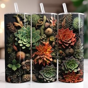 Handmade Succulents planets 20oz Straight Tumbler with Straw included